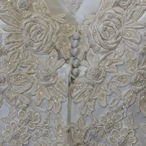 Signature Cream White Lace Sleeveless A-Line Maxi Wedding Dress - Picture 7 of 9